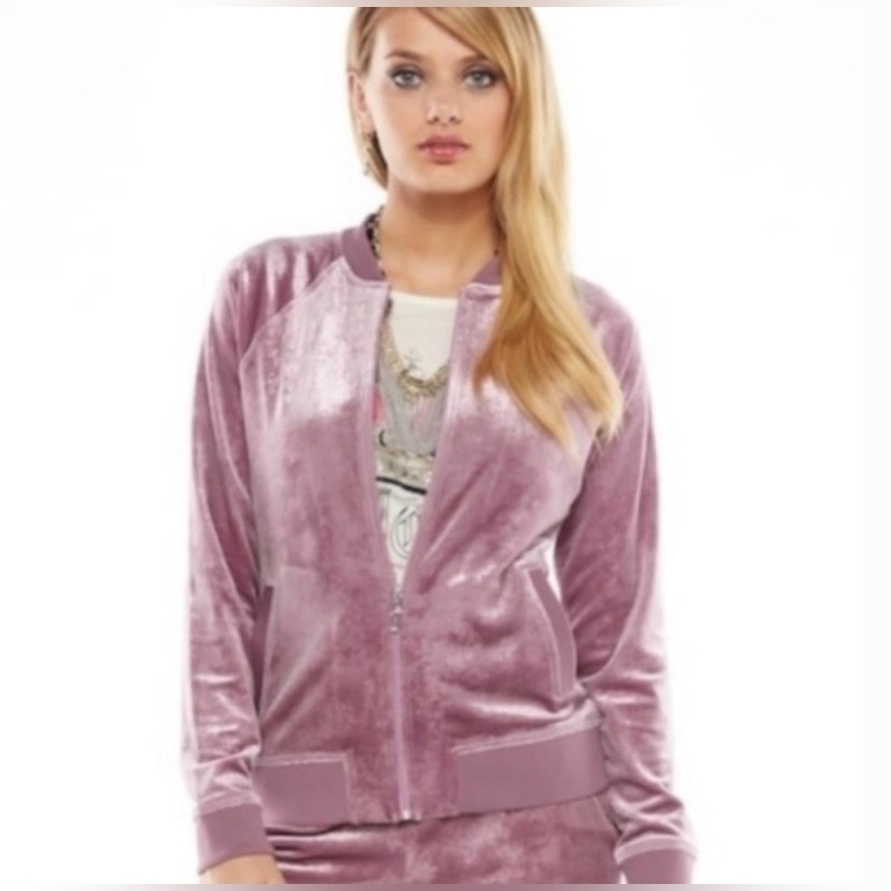 Juicy Couture Y2K Lilac Snow Glitter Zip Up Velour Track Jacket Large Streetwear